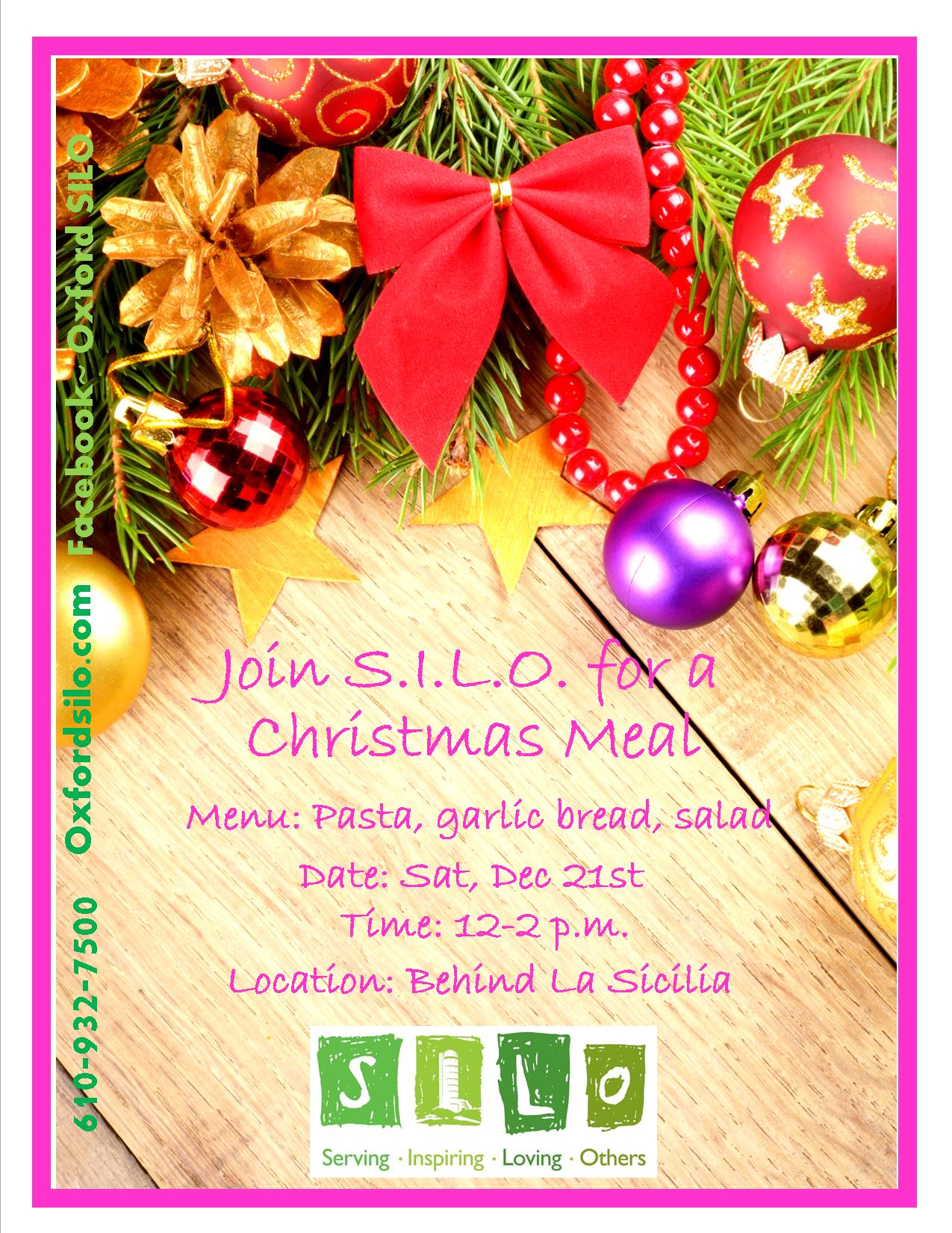 Christmas Meal, December 21st, 12-2pm, behind La Sicilia Restaurant